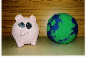 Papier mache piggy bank and globe