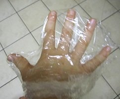 Cling wrap on hands