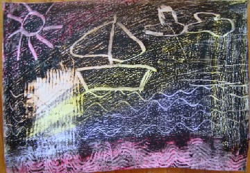 etched wax crayon picture